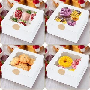 BakeLuv Bakery Boxes with Windows 6x6x2.5 White Set of 12 New